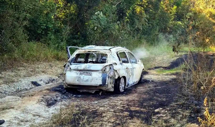 Carro e os corpos ficaram totalmente carbonizados (Foto: Polícia Civil)