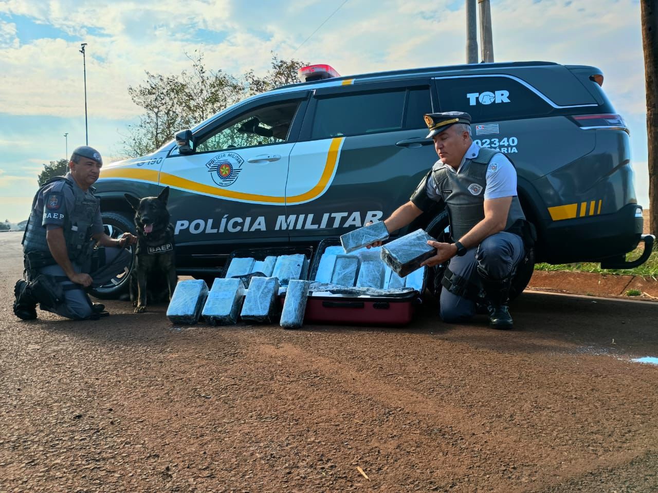 Polícia Rodoviária e Canil do Baep localizam mais de 25 kg de maconha em ônibus